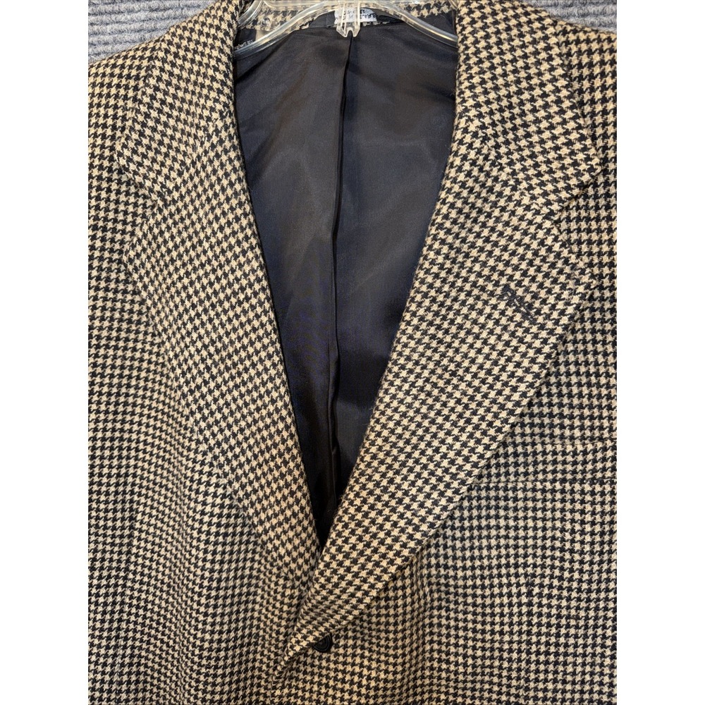Vtg Harv'e Bernard Sport Coat Tweed Blazer Mens 48R Houndstooth Wool Brown Black - Picture 16 of 16